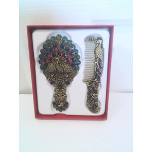 Vintage Peacock Shaped Mirror And Hair Brush Set Style I